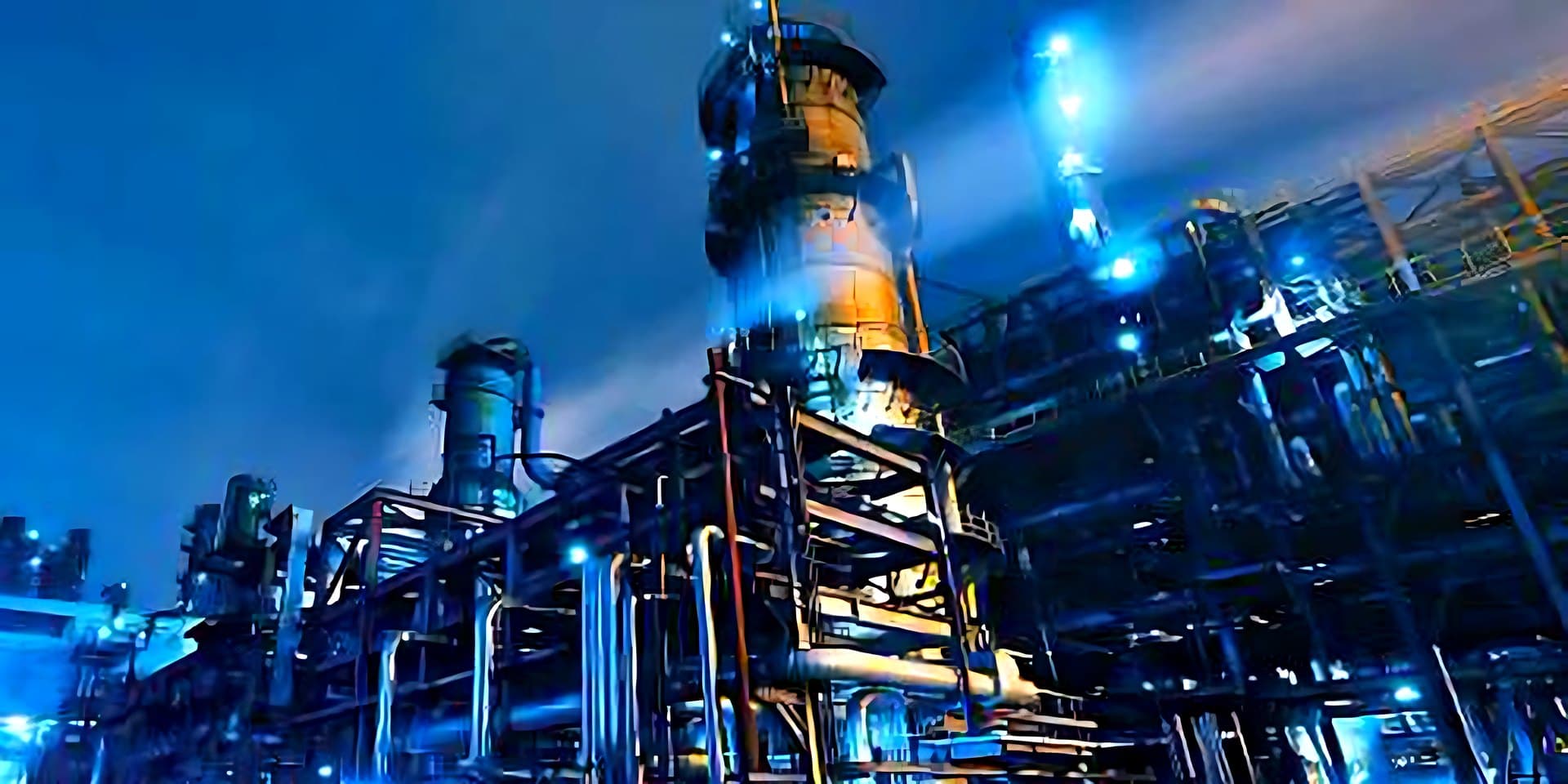 Oil and gas facility at night